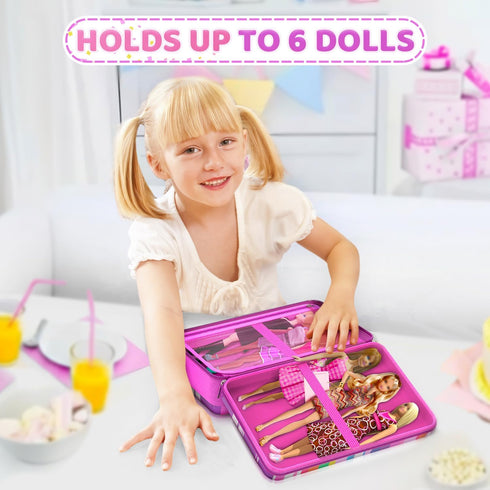 12 Inch (3-Rainbow) Stylish Travel Case for Fashion Dolls - Storage Solution with Pockets for Doll Accessories - Best