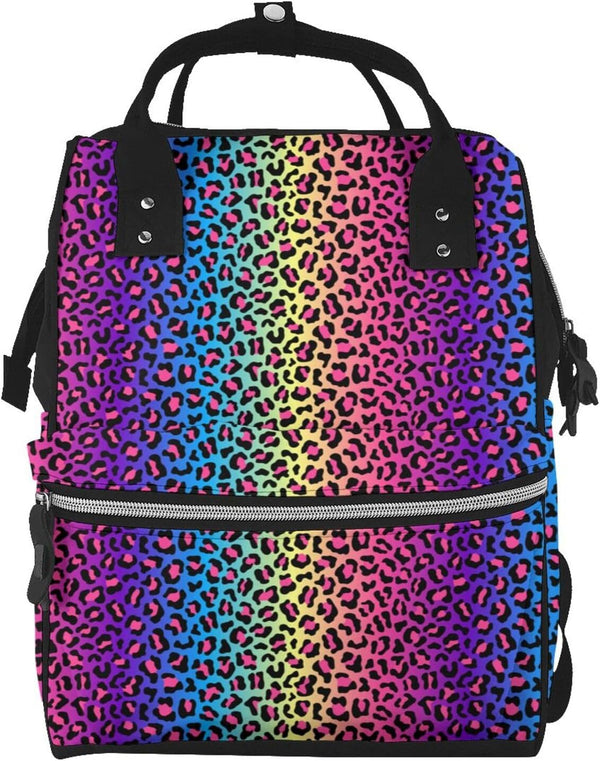 TZTTZT Bright Leopard Rainbow Print Diaper Bag Backpack, Toddler Baby Girl Boy Diaper