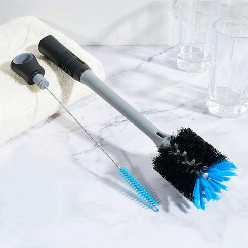2-in-1 1 Pack MOSOLAN Bottle Brush with Straw Brush, Long Handle Water Bottle Scrubbing Brush, Built for Cleaning Sport