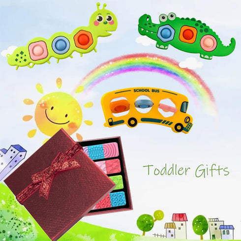 RVRHLMI 7Pc Easter Gifts for Kids Fidget Popper Toys for Kids Sensory Strips Sensory Push and Popping Bubbles