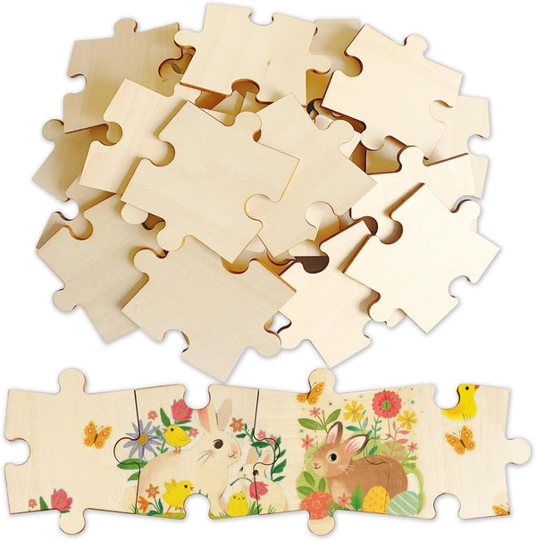 50 Piece Blank Wooden Puzzle, Jumbo Size, Unfinished Freeform Large Jigsaw Puzzle Pieces for Arts & Crafts