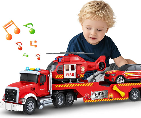 3 4 5 6 7, SpringFlower Extra Large Fire Truck Toys for Boys Girls with Racing Car and Helicopter, Lights, Sounds, Semi