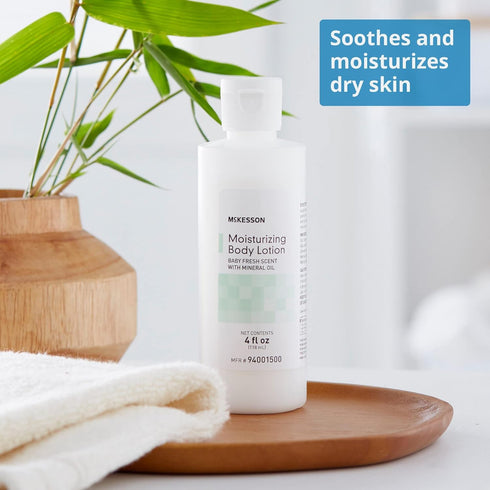 4 oz, 12 Count McKesson Moisturizing Body Lotion with Mineral Oil, Baby Fresh Scent, fl