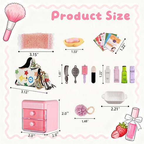 72Pcs Set Backpack Dollhouse Mini Jewelry Storage Case Handbag Towel Cosmetic Bathroom Acessories Toothbrush Shampoo