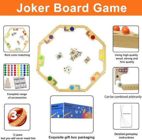 2-8 8 8 40 4 Marbles and Jokers Board Game Pegs and Jokers Real Solid Wood (Pine) Game Board Wooden for Players Game