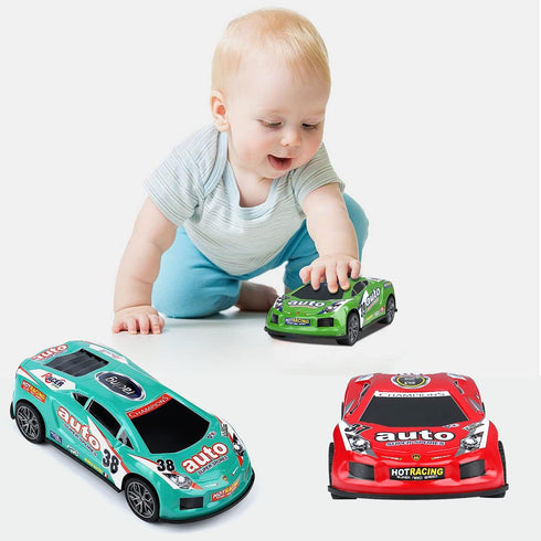 7 Inch Friction Power Car Toys Set - Push and Go Pull Back Trucks Wind Up Race Car 3 Pack for Toddlers