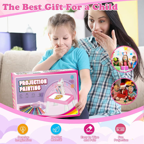 3-5 wakeInsa Drawing Projector for Kids with Art Supplies - Includes Drawing Board, Crayons & Coloring Book