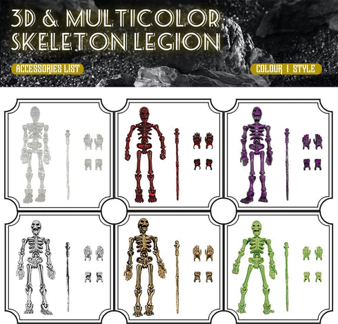 6 Pack T13 Set 2 Dummy 13 Skeleton Action Figure Each with Scepter & Hand Types Titan Lucky Action Figure Multi-Jointed