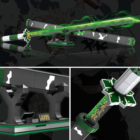 Demon Slayer Sword Building Set - 39in Sanemi Sword with Scabbard and Stand, Anime Katana Collectible for Kids 8+ (710