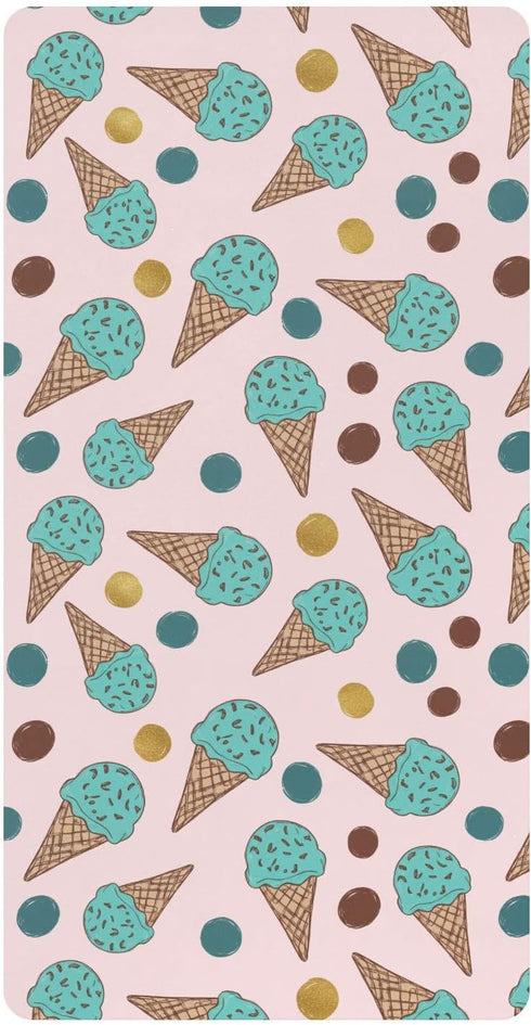 Jynexis Ice Cream Pink Teal Pattern Baby Crib Sheets, Cotton Fitted Crib Sheet,