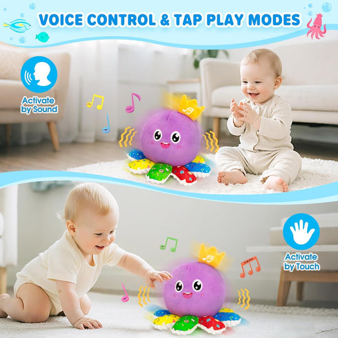 6-12 Tummy 6-18 IJIGU Baby Toys Months, Infant Musical Crawling Octopus Plush Toy, Interactive Time Sensory Toy