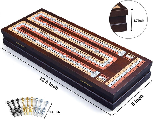 Set 3 9 Pegs2 BIVOMON Wooden Cribbage Board Game with Large Storage Area, Track Cribbage Board, Metal Playing