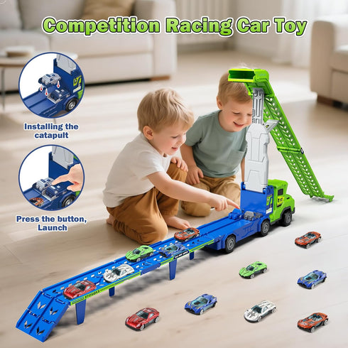 3, 4, 5, 6 3 1 2 6 BainGesk Truck Car Toys for Years Old Boys Girls, in Carrier Truck with Foldable Race Tracks
