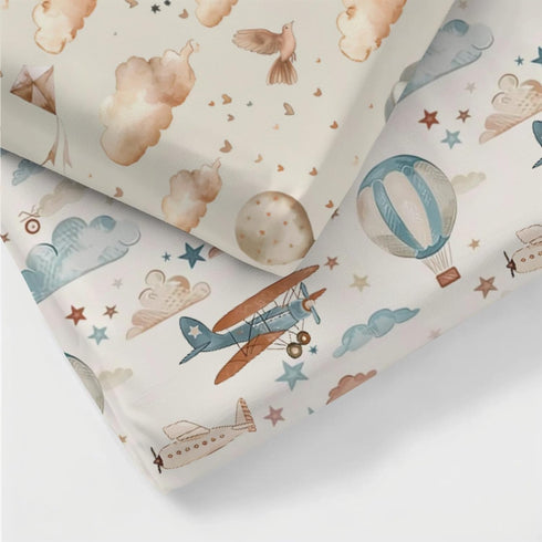 KuphiL10C 2 Pack Mattress-28x52 Hot Air Balloon Plane Clouds Stars Pattern Baby Sheets for Crib, Unisex Hot Air Balloon