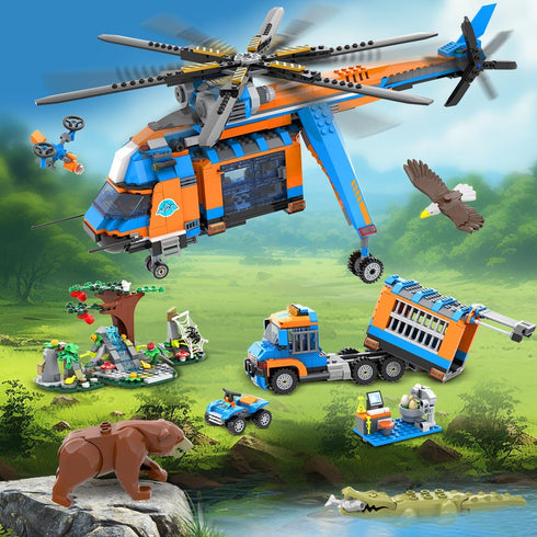 1356PCS Set Playset 6+ CUBIMANA City Jungle Adventurer Helicopter Building Toys - Forest Truck Adventure Building