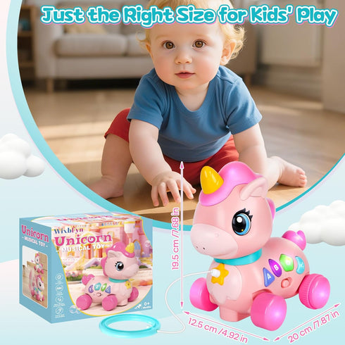 WixbFyn 6-12-18 Tummy Baby Unicorn Toy Months with Music & Lights Explore Bilingual Educational For Toddler Sensory