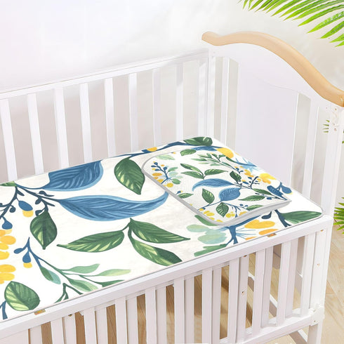 SyXIOP 28" 52" Vintage Floral Motifs Green Leaves Cooling Baby Waterproof Crib Mattress Protector x Reusable Bed Pads