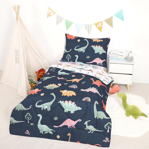 Set 4 Set Toddler Bedding for Boys, Piece Toddler Boy Bedding, Super Soft Crib Comforter Includes Comforter, Flat