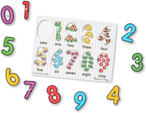 Melissa & Doug Wooden Peg Puzzle - Lift & See Numbers, 10 Pieces, FSC Certified