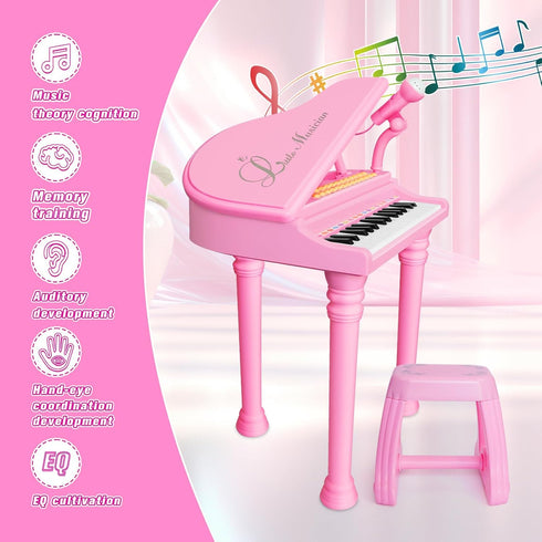 Love&Mini 31 Keys Pink Piano Keyboard Toys for Girls, with Microphone and Stool, Toddler Music Gifts for Ages 1-5
