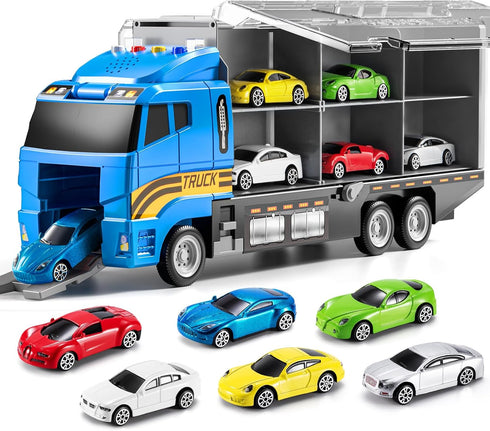 TEMI Transport Cars Carrier Set Toys with Play Mat, Die-cast Vehicles Truck for Kids Age 3-9