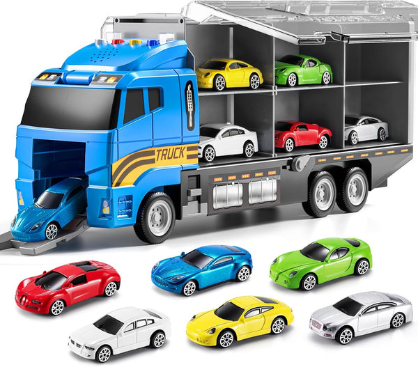 TEMI Transport Cars Carrier Set Toys with Play Mat, Die-cast Vehicles Truck for Kids Age 3-9