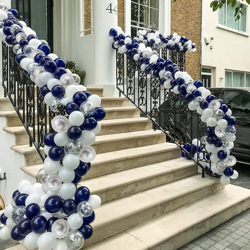 Blue Silver Balloons Garland Kit - 120 pcs Navy Blue and Silver Confetti Balloons Arch for Party Decoration