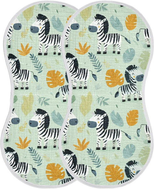 decor gift 4 Pack 22x11in Cotton Muslin Burp Cloth Breathable Funny Jungle Zebras Green Feeding Cloth for Unisex