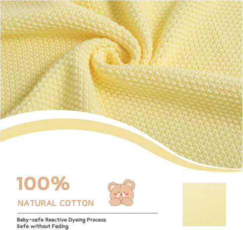 100% 30 40 Inches, Cotton Baby Blanket Knit Soft Warm Lace Toddler Newborn Nursery Blanket, x Lemon Yellow