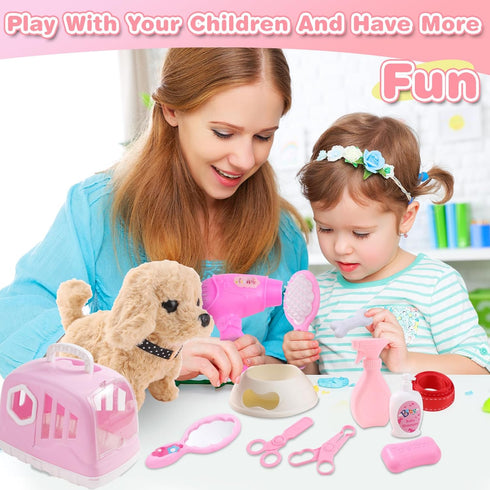 14PCS Set 3 4 5 6+ Dog Toys for Kids, Walking Barking Electronic Interactive Plush Puppy Toy with Carrier
