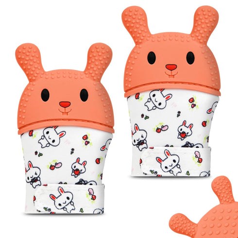 HOTUT 2Pack Silicone Teething Mitt, Rabbit Baby Teething Toy for 0-6 6-12 Months,