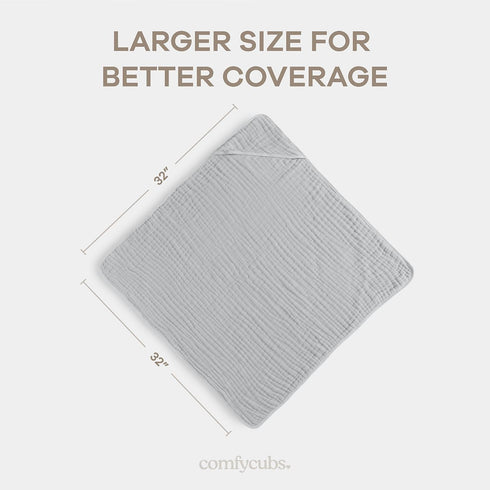 1-Pack, 32 32 Inch 6 100% Comfy Cubs Hooded Baby Towel Large x - Layer Muslin Cotton for Babies, Toddlers and Kids
