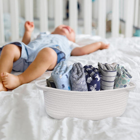 Small Woven Gift Basket - Cotton Rope Cat Dog Toy Bin Box, Nursery Baby Basket, Cute Storage Basket for Home Decor,