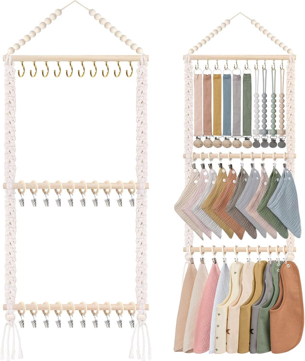 POVETIRE Pacifier Clip Holder Baby Bibs Organizer, Neutral Baby Bandana Drool Bibs