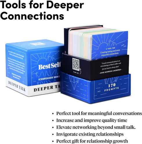 Pack 170 BestSelf Icebreaker Deeper Talk Deck - Conversation Starter Card to Deepen Friendships with Prompts to Create