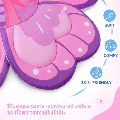 Pink Butterfly Baby Bath Pad - Soft Non-Slip Bathtub Mat for Newborns & Infants, Waterproof Bath Cushion with Flower