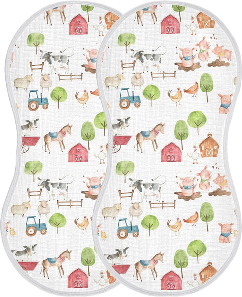 Set 4 Pack vvfelixl Baby Burp Cloths Watercolor Farm Animals Baby Newborn Cotton Burping Cloths Baby Washcloths White