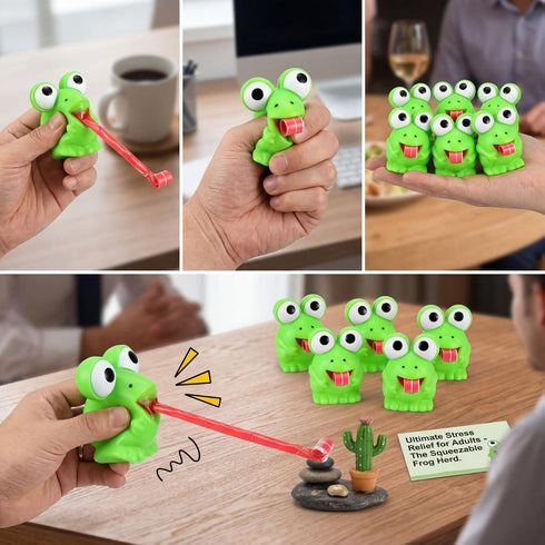 RoundFunny 24 Pcs Rubber Frog Toys Tongue Sticking Out Novelty Relief Squeeze Toys Frogs Stress Screaming Party Favors