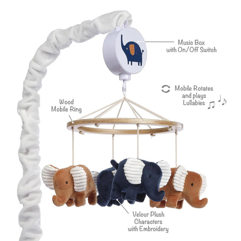 Blue & White Musical Elephant Crib Mobile Soother for Babies