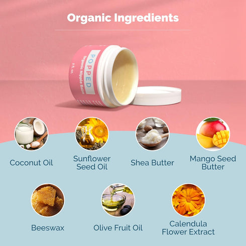 (2 oz) Popped Organic Nipple Butter | Made in the USA | Moisturizing Nipple Cream for Sore, Dry, and Cracked Nipples |