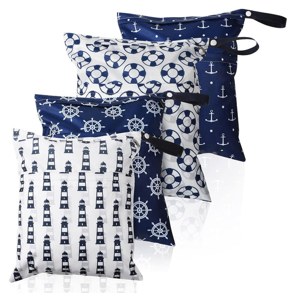 Frienda 4 Pieces Cloth Diaper Wet Dry Bag, Waterproof Reusable Washable Bag