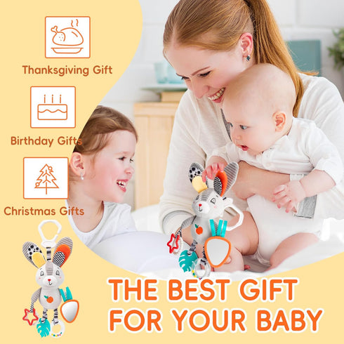 0-12 Baby Hanging Toys Months - Interactive Stroller & Car Seat Toy with Jingle Sounds, Clinking Rings & Detachable