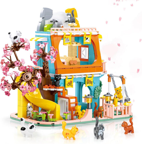 QLT QIAOLETONG Cute Cat House Toy Building Set for Girls 6-12, 521 PCS Friendship House Kit Compatible with Lego
