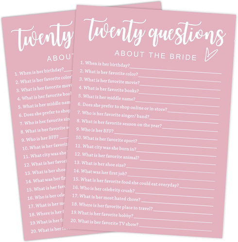 Pink Theme Bridal Shower Games for 25 Guests, Wedding Shoe Game, Wedding Advice Cards, Reception Games, Bride Groom