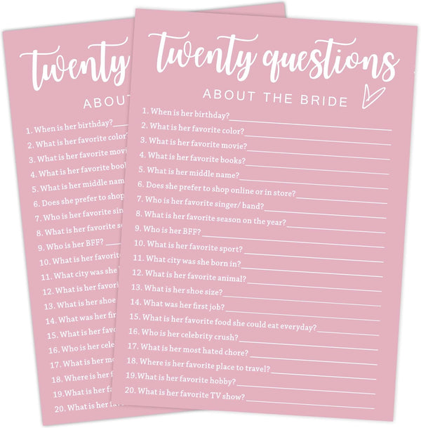 Pink Theme Bridal Shower Games for 25 Guests, Wedding Shoe Game, Wedding Advice Cards, Reception Games, Bride Groom