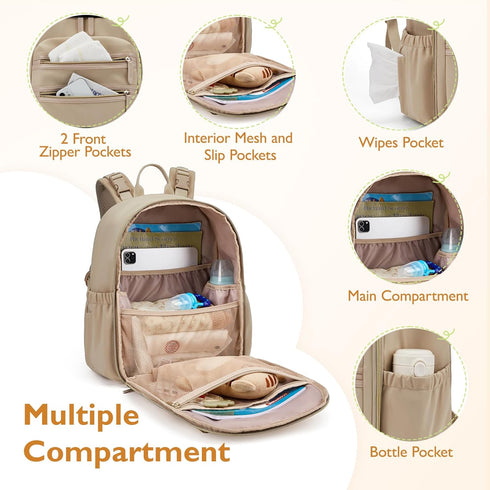 mommore Backpack Backpack Neoprene Diaper Bag Small Baby Bag Travel Mini Diaper for Newborn with Insulated Pockets