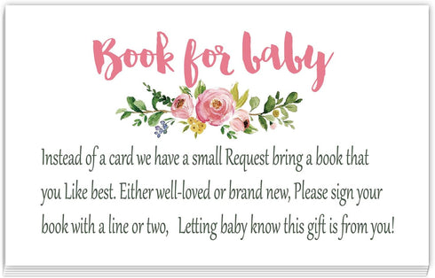 Giftideaworkshop Pink Flowers Books for Baby Shower Request Cards (50 Pack), Baby Shower Invitation Inserts