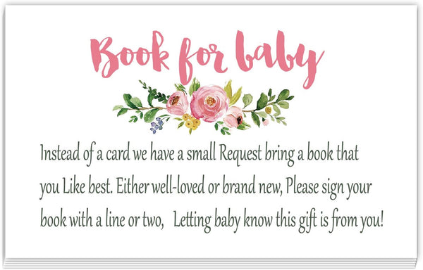 Giftideaworkshop Pink Flowers Books for Baby Shower Request Cards (50 Pack), Baby Shower Invitation Inserts