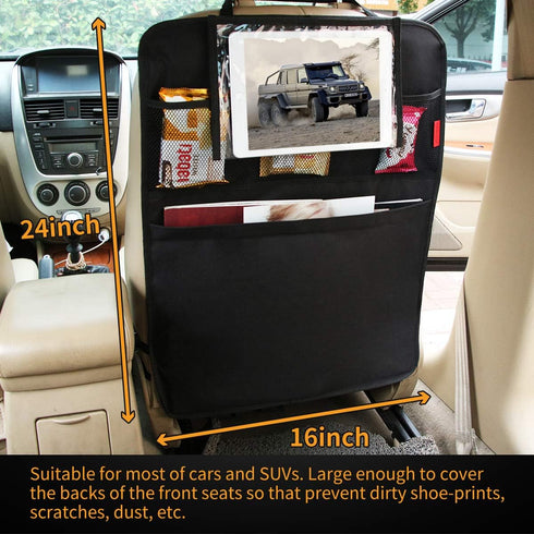 Kaiphy 10" 2Pack Car Backseat Organizer Premium Quality Car Kick Mats with Tablet Holder - Extra Large Pocket- Sturdy