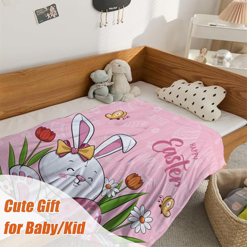 YeeJu Easter Baby Throw Blanket, 30x40 Small Pink Easter Rabbit Bunny Egg Blanket for Toddler Crib
